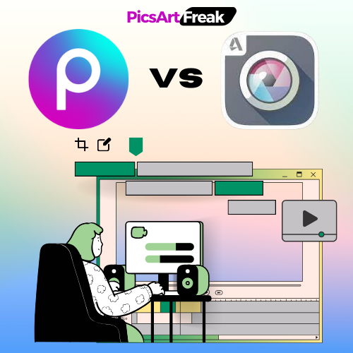 picsart vs Pixlr comparison with logo of picsartfreak.com and the animated picture with eiting look