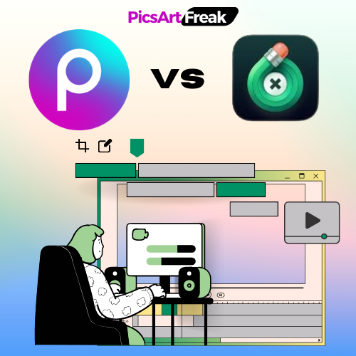 picsart vs Touchretouch comparison with logo of picsartfreak.com and the animated picture with eiting look