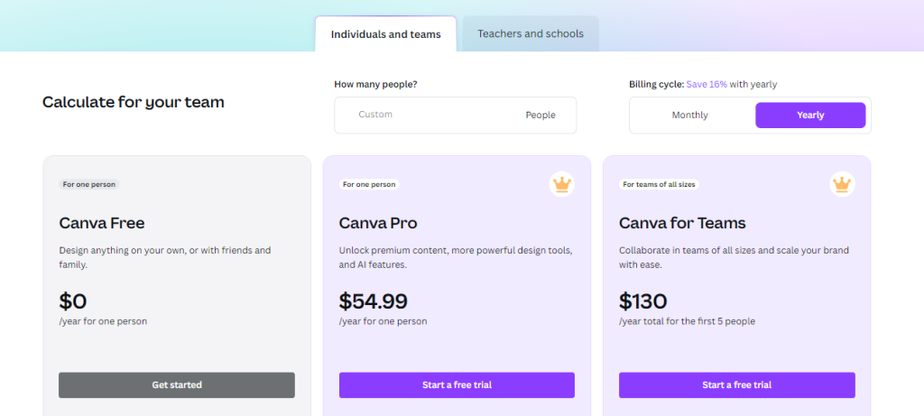 A screenshot image of the pricing of canva pro.